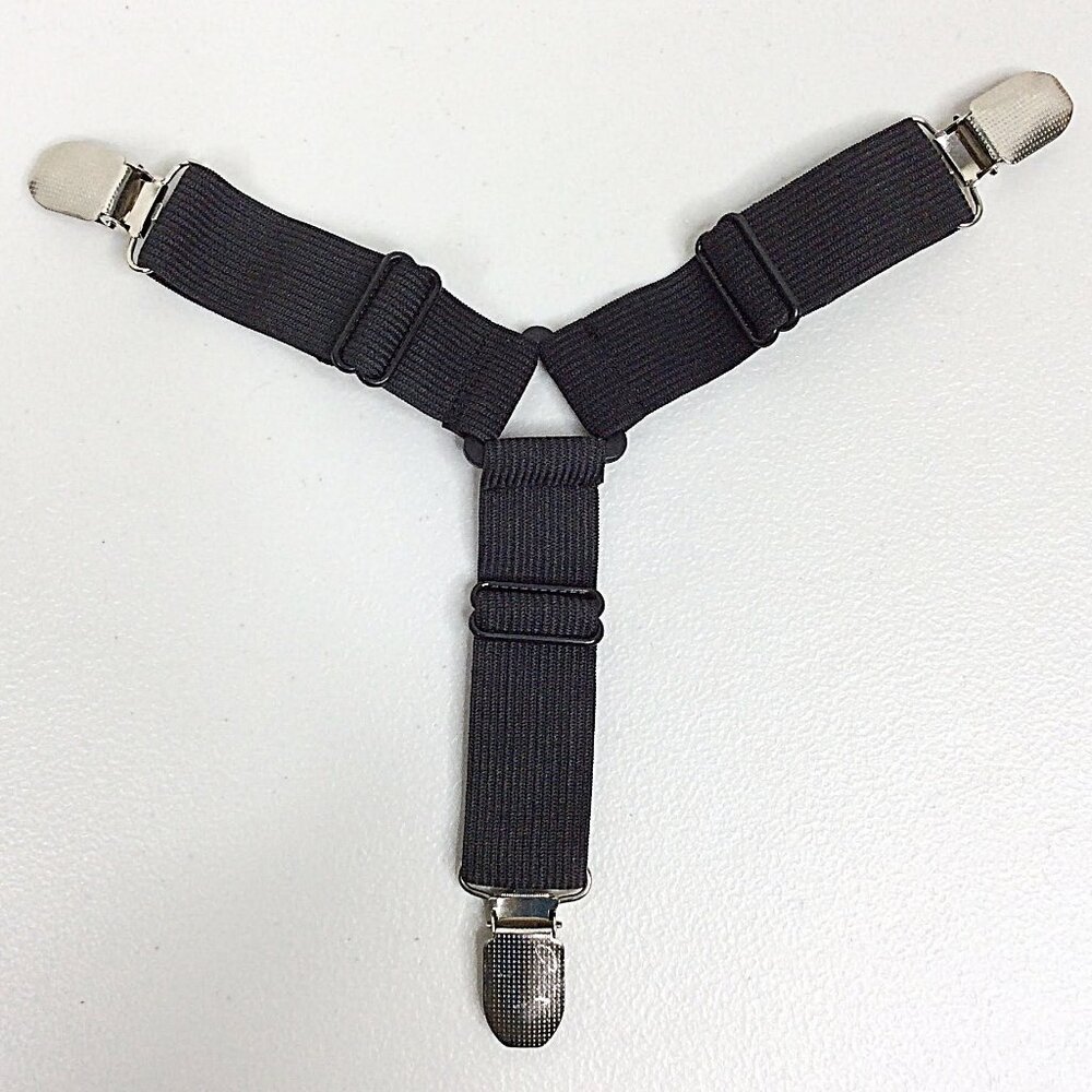 Bed Sheet Straps Set Elastic Suspenders Fasteners Holders Metal Clamps 4 PC